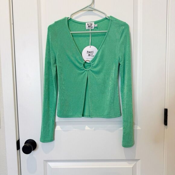 Princess Polly Shimmer Top Womens 4 90’s Metallic Open Front Retro Club NWT - Picture 2 of 7